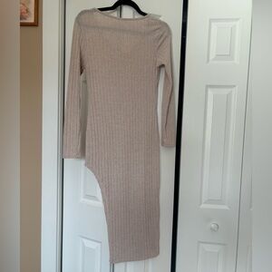 Beige, Mid-length, Long-sleeve dress
